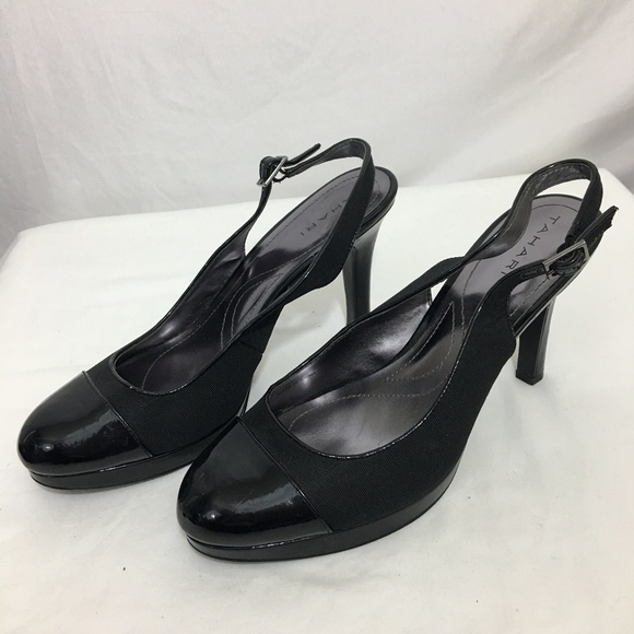 Tahari Black Patent Leather Toe Slingbacks  Sz  9 - Picture 1 of 5